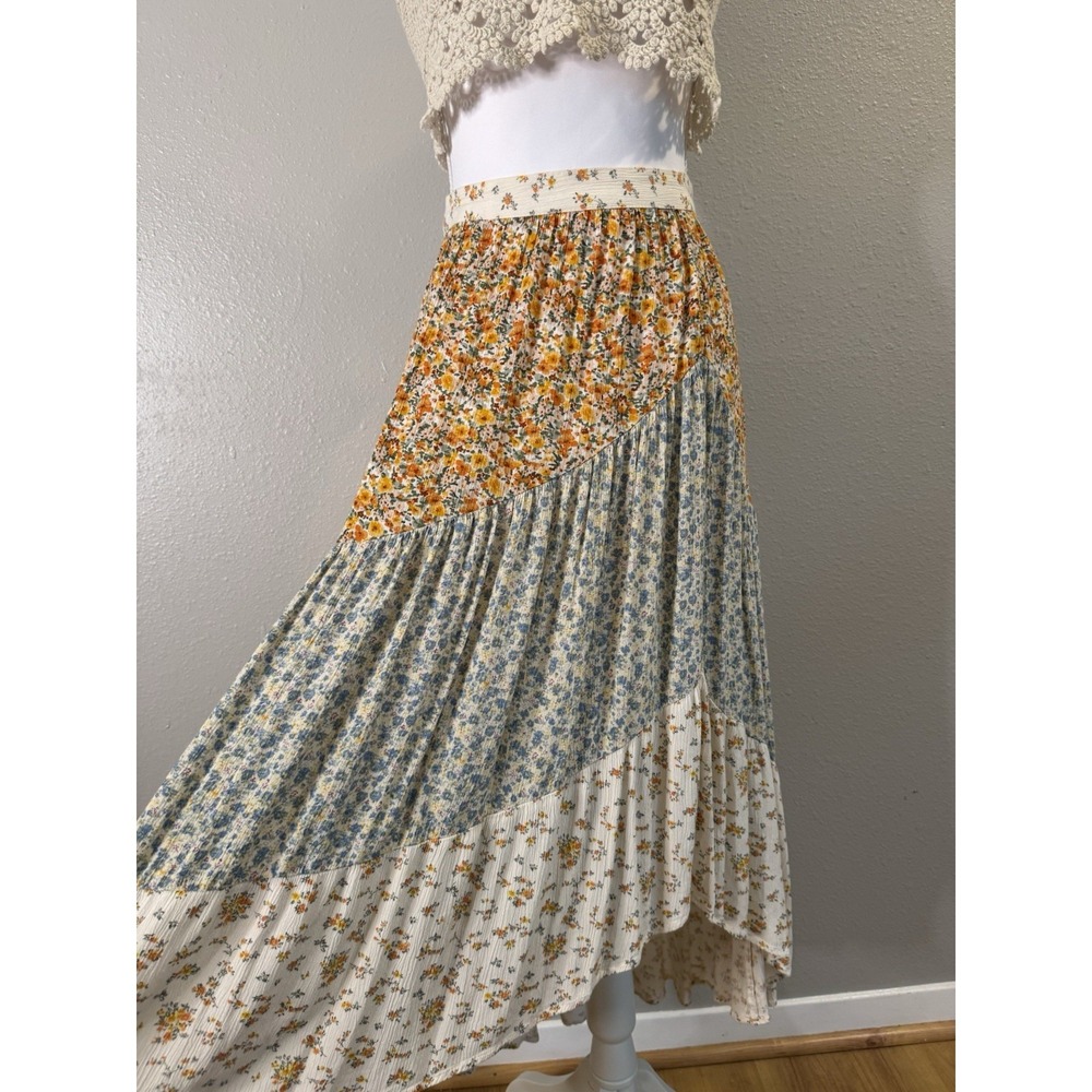 American Eagle Boho Floral Mixed Print Tiered Asymmetrical High Low Maxi Skirt